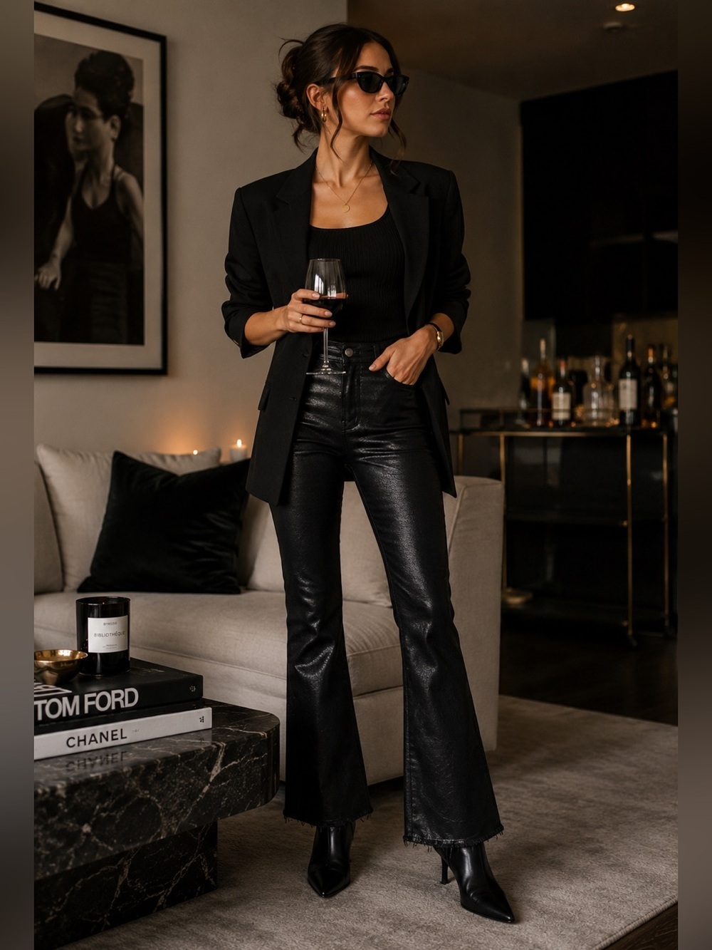 FRAME Jet Set Flare Black Coated Pants Women’s Sz 1 Faux Leather Pull On Stretch